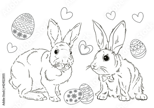 Easter. Linear rabbit image. Vector image, isolated. Coloring for children.