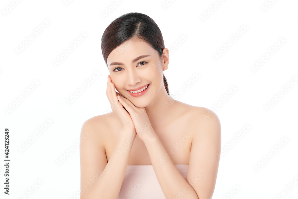 Beautiful young asian woman with clean fresh skin on white background, Face care, Facial treatment, Cosmetology, beauty and spa, Asian women portrait Beautiful young asian woman with clean fresh skin on white background, Face care, Facial treatment, Cosmetology, beauty and spa, Asian women portrait