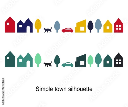 街並み 町並み シルエット シンプル ベクター 素材 カラー
