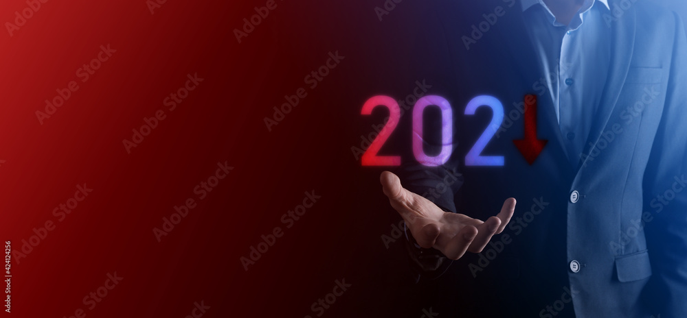 Plan business negative growth in year 2021 concept. Businessman plan and increase of negative indicators in his business, decline down business concepts Plan business negative growth in year 2021 concept. Businessman plan and increase of negative indicators in his business, decline down business concepts