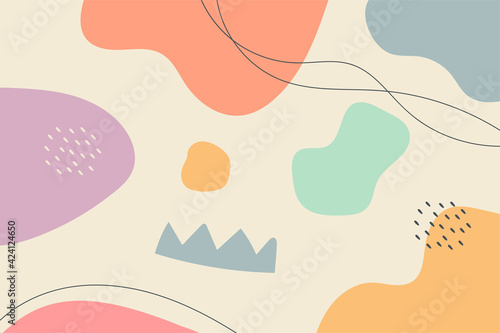 Abstract background. Hand drawing various shapes and doodle objects. Trendy modern contemporary vector illustration. Every background is isolated. Pastel color