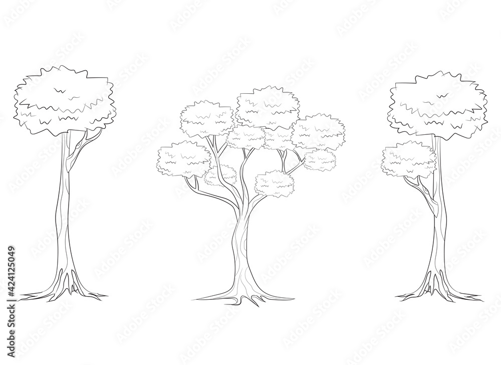 Naklejka premium Set of trees outline on a white background. 