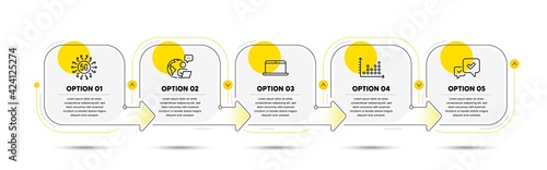 Approve, Dot plot and 5g technology line icons set. Timeline process flowchart. Laptop sign. Accepted message, Presentation graph, Wireless communication. Mobile computer. Business set. Vector
