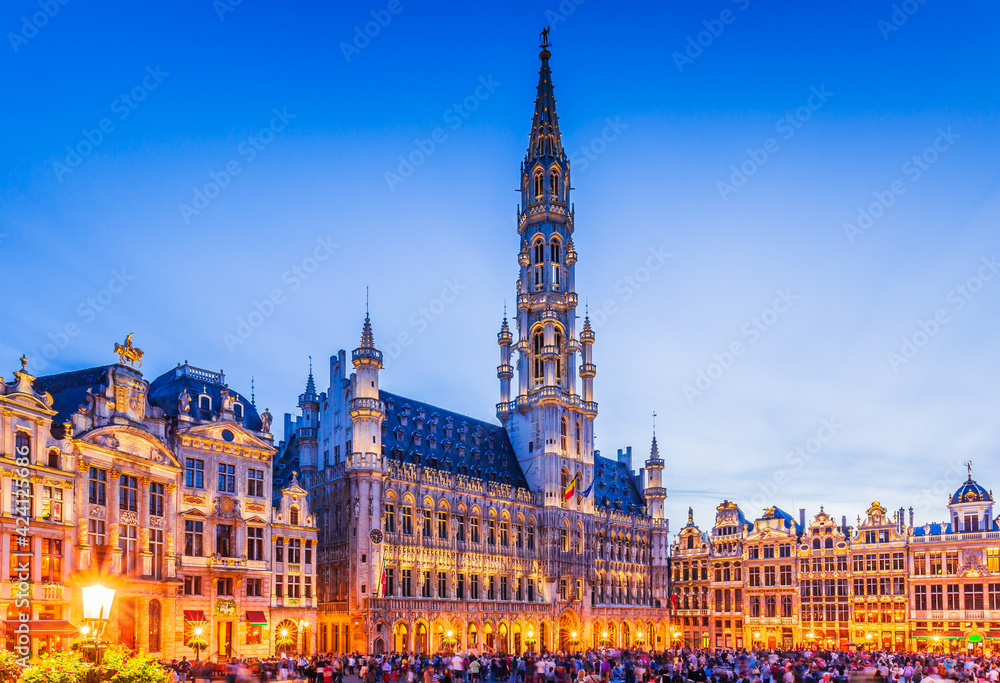 Brussels, Belgium. Grand Place. Market square surrounded by guild halls.