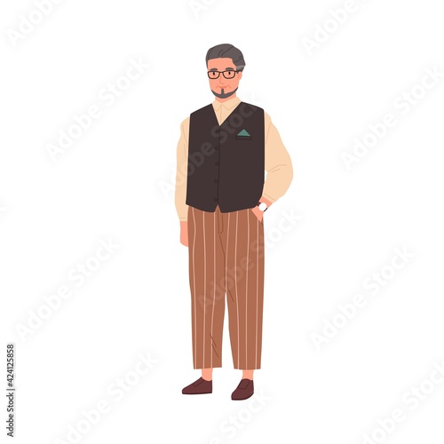 Portrait of elegant senior gray-haired man in modern casual clothes. Aged emp...