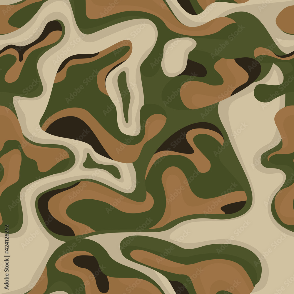 Fototapeta premium Camouflage seamless pattern modern. Military texture. Abstract camo from spots. Print on fabric for textile for hunting and fishing. Vector illustration