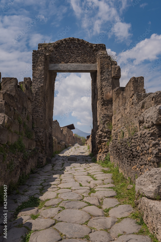 Old street in the ancient city of Pompeii, Italy.