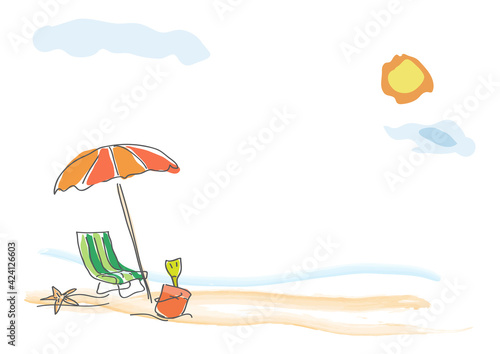 Vector background summer on the beach, childish drawing handmade.