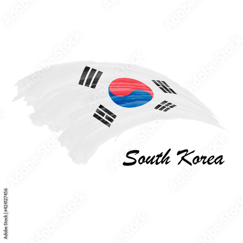 Watercolor painting flag of South Korea. Brush stroke illustration