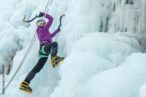 Ice climb with ice-axe