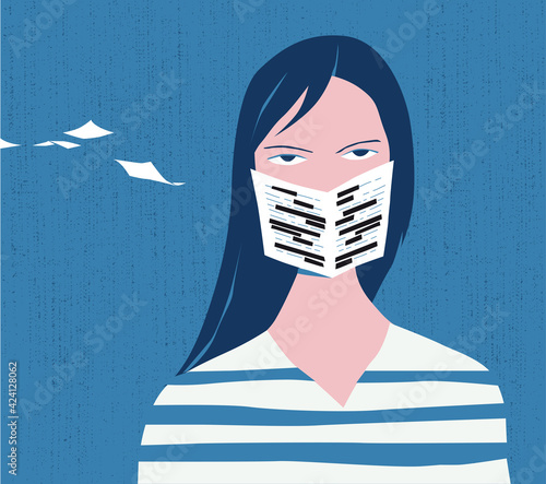 woman with masked information, World Press Freedom Day. vector illustration