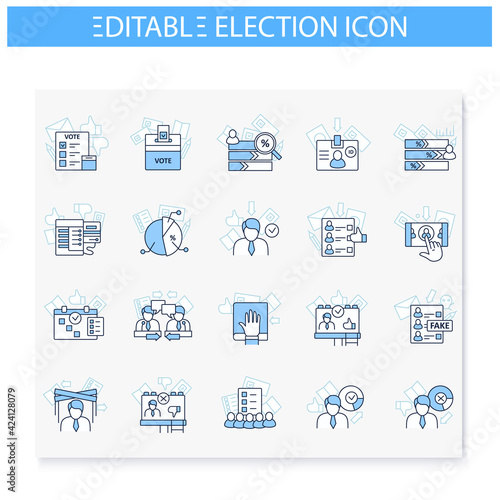 Election line icons set. Voting form, ballot or checklist with check mark. Choice, vote concept. Democracy. Parliamentary or presidential elections. Isolated vector illustrations. Editable stroke