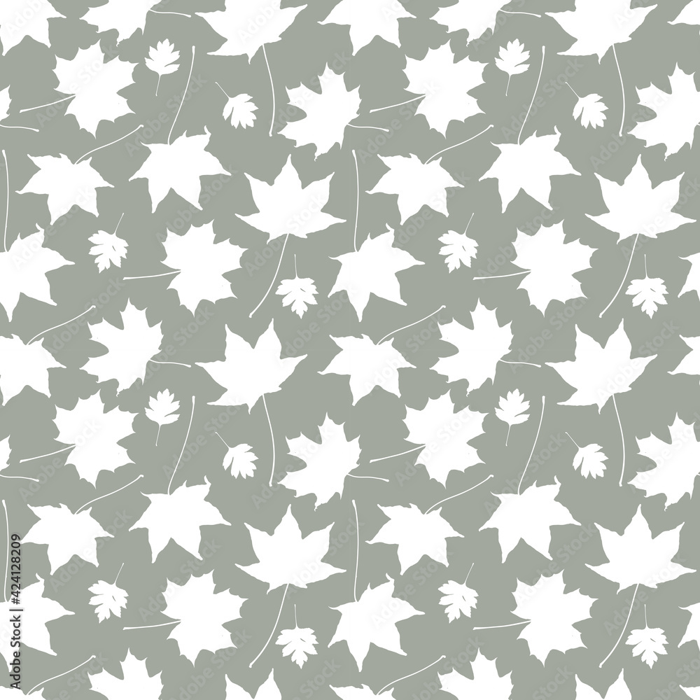 Seamless pattern gray white maple leaves silhouette collection. nature scandinavian style background. decor trend of the season. Can be used for Gift wrap fabrics wallpapers. Vector Seamless pattern gray white maple leaves silhouette collection. nature scandinavian style background. decor trend of the season. Can be used for Gift wrap fabrics wallpapers. Vector