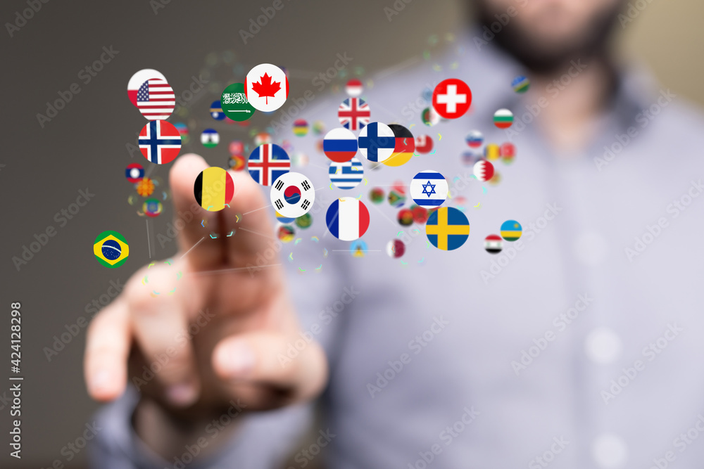 World map with all states and their flags,3d render. World map with all states and their flags,3d render.