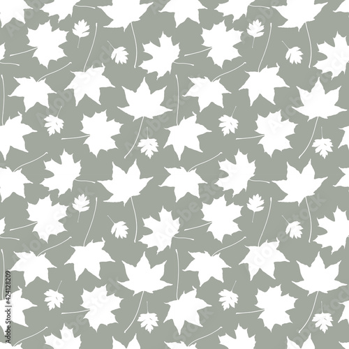 Seamless pattern gray white maple leaves silhouette collection. nature scandinavian style background. decor trend of the season. Can be used for Gift wrap fabrics wallpapers. Vector