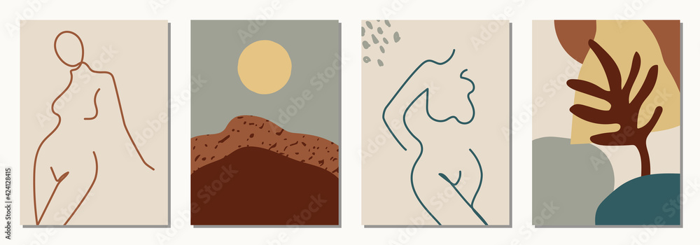 Hand drawn abstract woman faces in line art style, set of trendy posters, modern minimalism art, aesthetic contour Hand drawn abstract woman faces in line art style, set of trendy posters, modern minimalism art, aesthetic contour