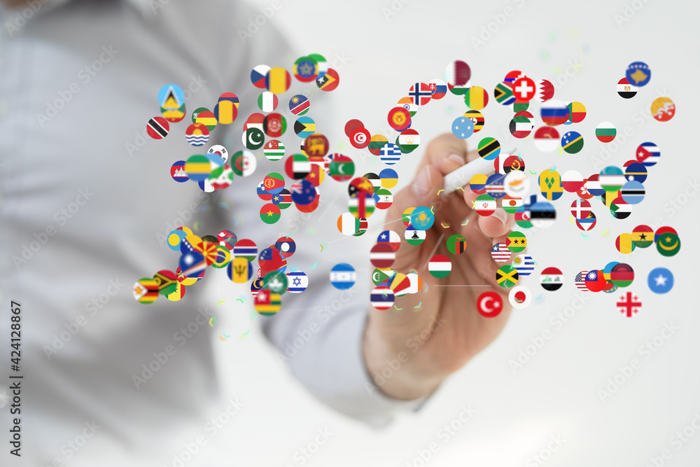 World map with all states and their flags,3d render. World map with all states and their flags,3d render.