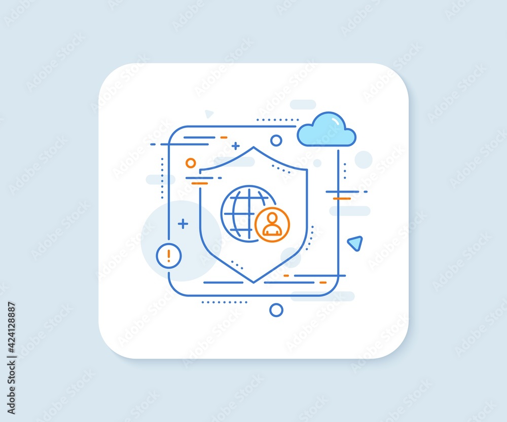 International business recruitment line icon. Abstract vector button. Global human resources sign. International recruitment line icon. Protect shield concept. Vector