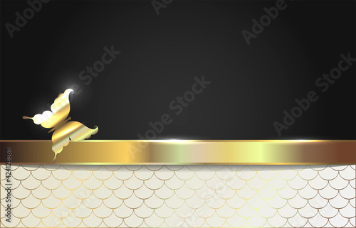 Abstract luxury design. Abstract background of label, banner, packaging. Dark and milky background color. Gold ornament and place for text.