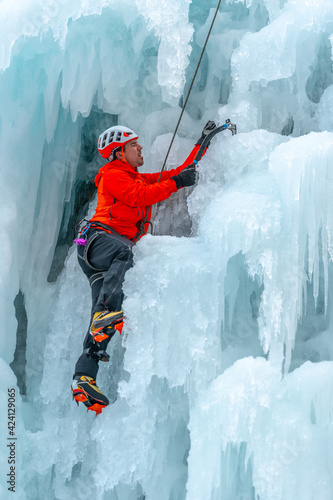 Ice climb with ice-axe