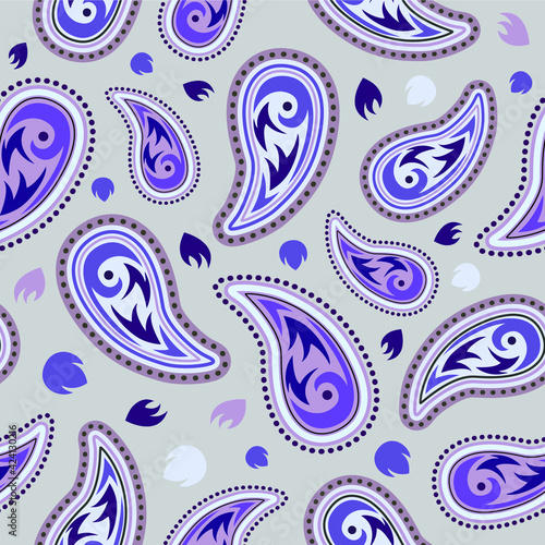 Vector seamless paisley lilac floral unusual geometric patterns on light background