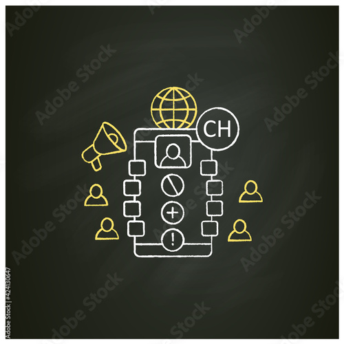 Chat moderator chalk icon. Main person in application. Administrator. Communication concept. Isolated vector illustration on chalkboard