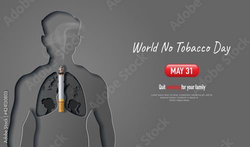 World No Tobacco day, banner design, a man with mother and daughter in lung shape suffering from cigarette smoking, paper illustration, and 3d paper.