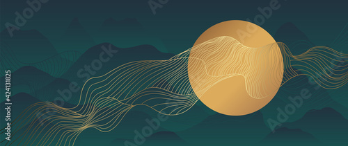 Gold abstract line arts background vector. Luxury wall paper design for prints, wall arts and home decoration, cover and packaging design.