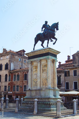 Equestrian statue of Bartolomeo Colleoni, Campo SS Giovanni e Paolo, Castello, Venice, Veneto, Italy.