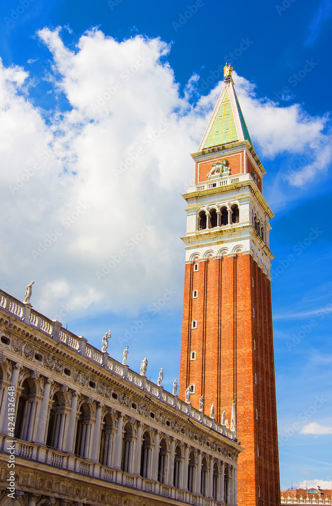 Campanile of Saint Mark's Cathedral, the bell tower on Piazza di San Marco. Venice landmark, Italy.