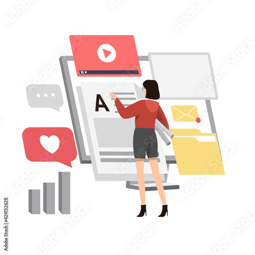 Isometric concept young people are engaged in web design, website page development. Template landing page for website