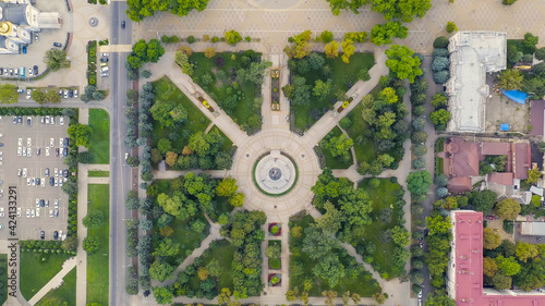 Krasnodar, Russia. Monument to Empress Catherine II in Catherine Square. Aerial view, Aerial View photo