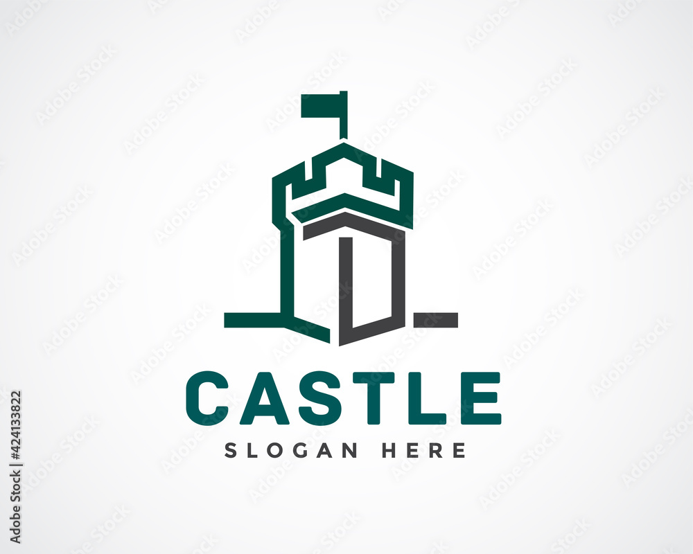 simple castle line art logo symbol design illustration