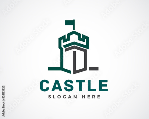 simple castle line art logo symbol design illustration