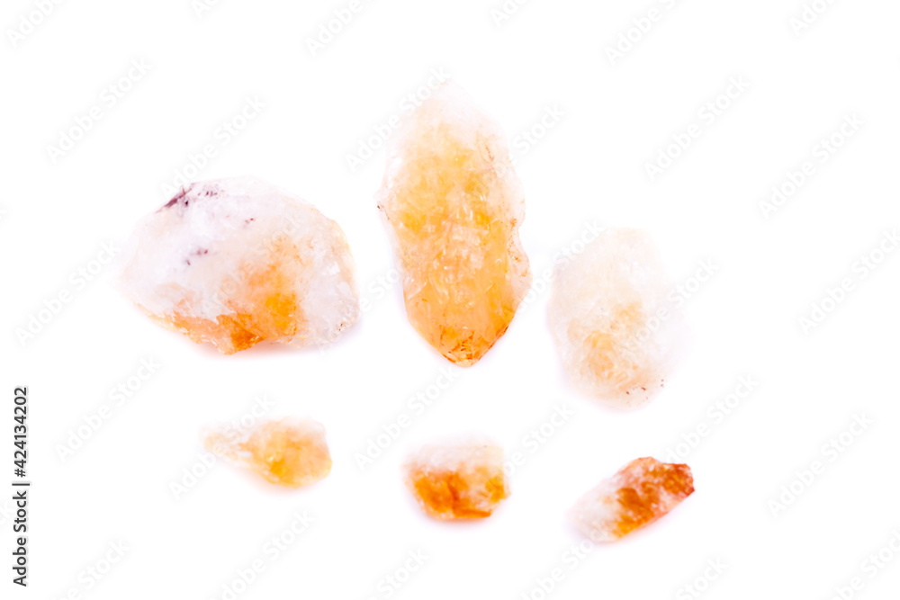 Macro mineral of Citrine stone on white background Macro mineral of Citrine stone on white background