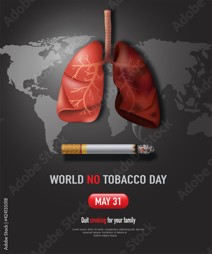 World No Tobacco day, banner design, stop smoking to save your lungs and organs for a better life.