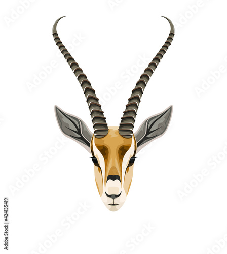 Antelope head on a white background. Gazelle. Safari animals.