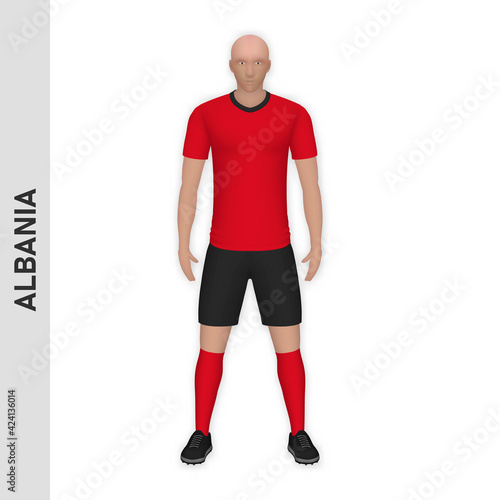 3D realistic soccer player mockup. Albania Football Team Kit template