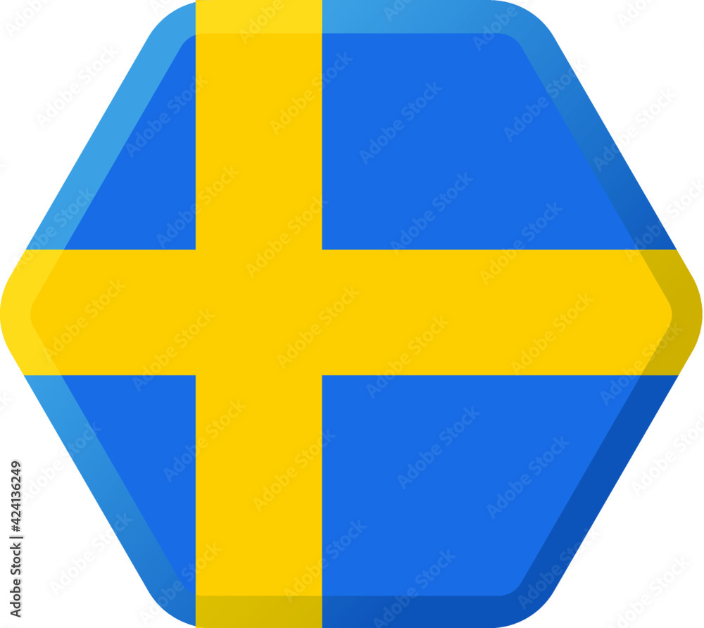 Flag of Sweden hexagonal icon with smoothed corners, shadows and lights Flag of Sweden hexagonal icon with smoothed corners, shadows and lights