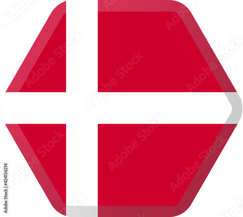 Flag of Denmark hexagonal icon with smoothed corners, shadows and lights