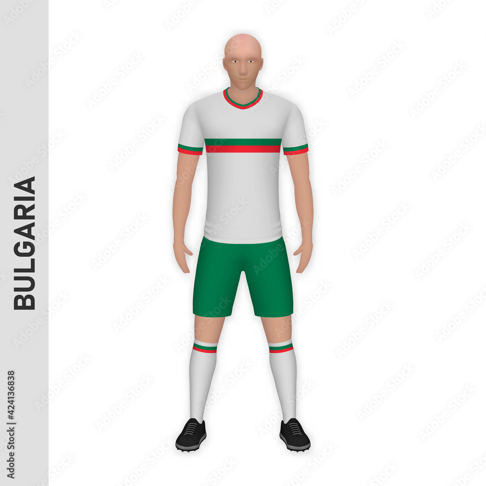 3D realistic soccer player mockup. Bulgaria Football Team Kit template 3D realistic soccer player mockup. Bulgaria Football Team Kit template