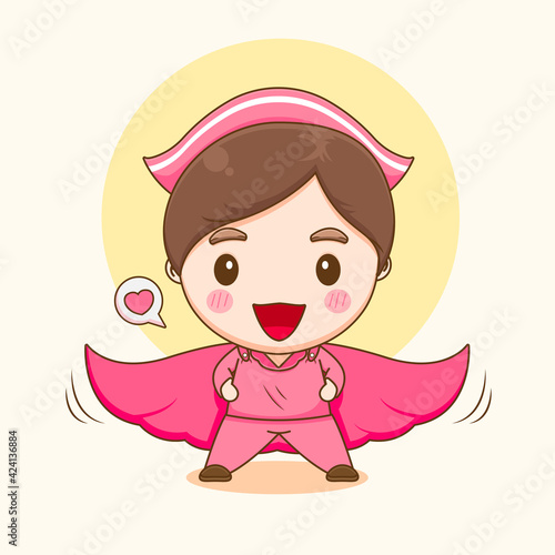 Cartoon illustration of cute nurse character as a super hero