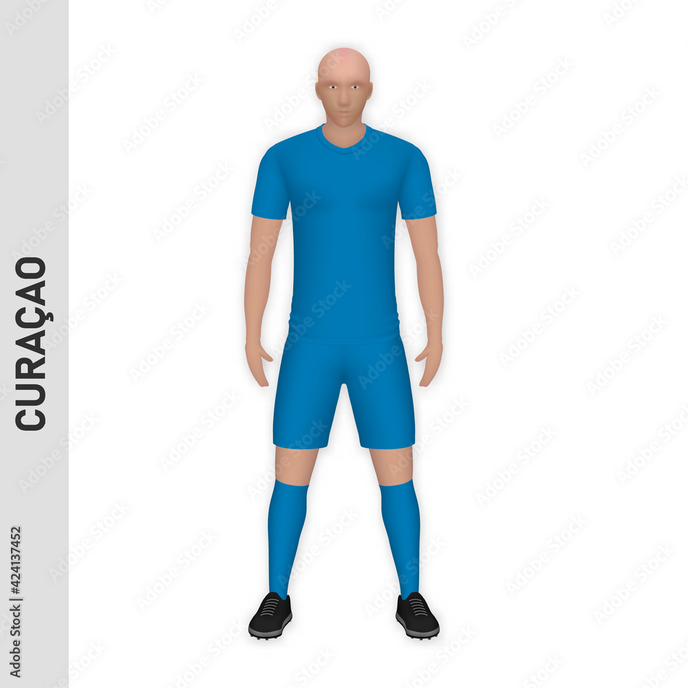 Fototapeta premium 3D realistic soccer player mockup. Curacao Football Team Kit template
