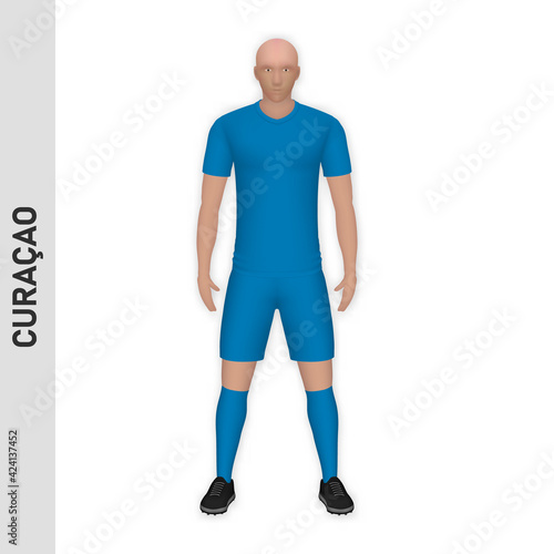 3D realistic soccer player mockup. Curacao Football Team Kit template