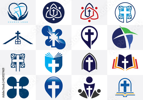 Church icon set. Christian logo sign symbols. The Cross of Jesus