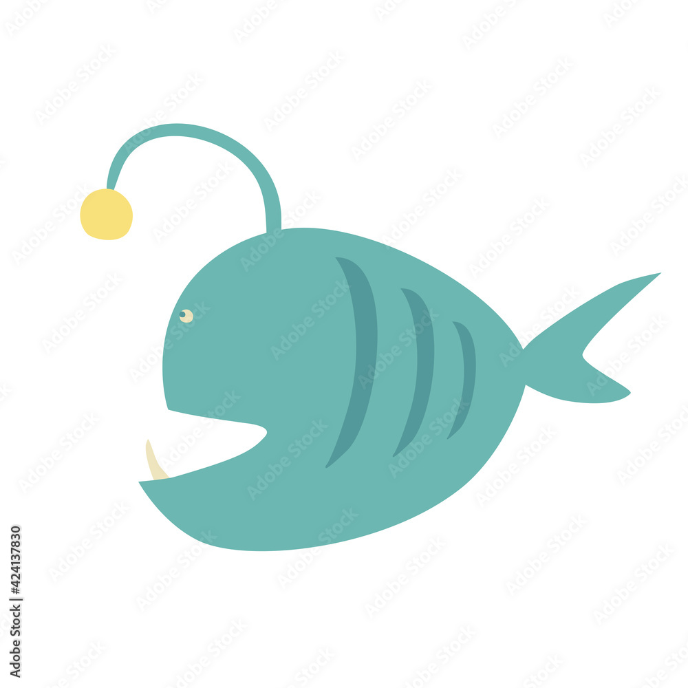 Vetor de Cute cartoon Lantern fish. Sea dweller. Cute character for
