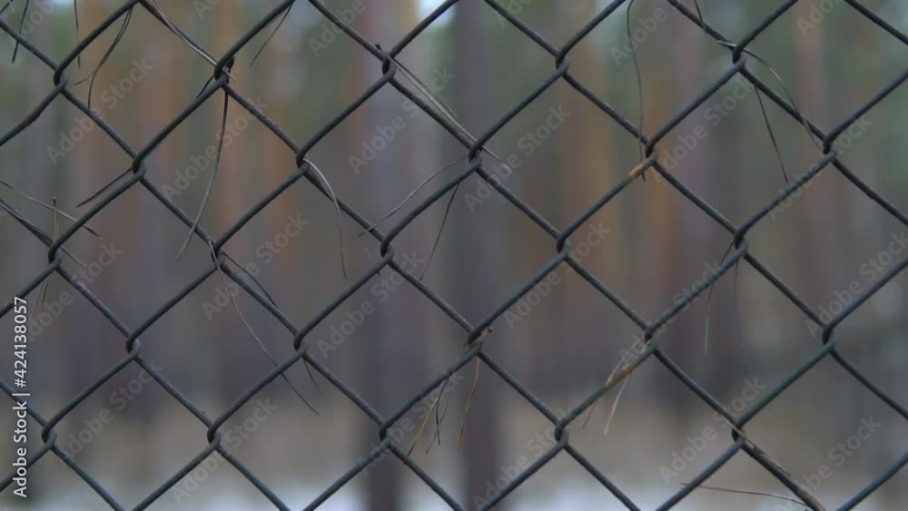 Chain link pattern. Metal wire mesh fence at cloudy day with blurred background. Dark and secured area. Slow motion detail shot panorama. Chain link pattern. Metal wire mesh fence at cloudy day with blurred background. Dark and secured area. Slow motion detail shot panorama.