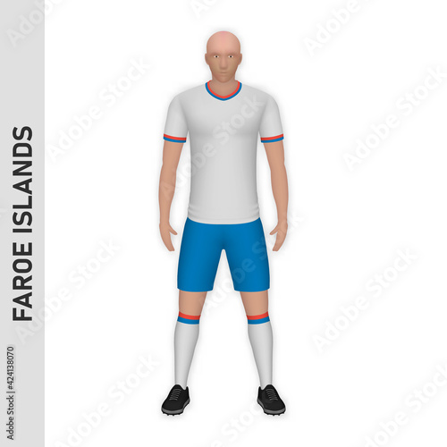 3D realistic soccer player mockup. Faroe Islands Football Team Kit template