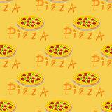 Seamless pizza pattern with different ingredients. Vector.