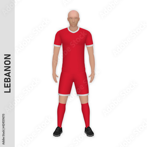 3D realistic soccer player mockup. Lebanon Football Team Kit template design